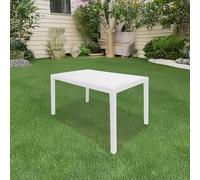 Dmora Mesa de Exterior Rectangular, Estructura de Resina Dura Efecto ratán, Made in Italy, 150 x 90 x 72 cm, Color Blanco