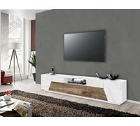 Dmora Mobile Porta TV Jacopo, Credenza Bassa da soggiorno, Base Porta televisione, 100% Made in Italy, cm 220x43h46, Bianco lucido e Acero