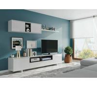 Dmora Mueble alto efecto madera blanco brillo 200x41h46 cm