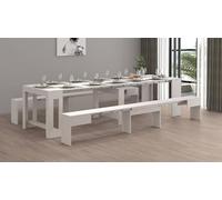 Dmora Panca Torquato, Set di 2 sedute per tavolo da pranzo, Panche allungabili, 290x25h45 cm, Bianco
