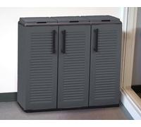 Dmora Pattumiera Aalst, Cestino portarifiuti, Bidone per raccolta differenziata a 3 Ante, 100% Made in Italy, 102x37h84 cm, Grigio e Nero, Finitura Righe