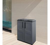 Dmora Pattumiera Aarschot, Cestino portarifiuti, Bidone per raccolta differenziata 2 Ante, 100% Made in Italy, 68x37h84 cm, Grigio e Nero, Finitura Quadri