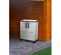 Dmora Pattumiera Ciney, Cestino portarifiuti, Bidone per raccolta differenziata, 100% Made in Italy, 2 Ante, 68x37h90 cm, Grigio Chiaro e Nero
