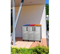 Dmora Pattumiera Ciney, Cestino portarifiuti, Bidone per raccolta differenziata, 100% Made in Italy, 3 Ante, 102x37h90 cm, Grigio Chiaro e Multicolore