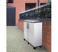 Dmora Pattumiera Hotton, Cestino portarifiuti, Bidone per raccolta differenziata a 2 Ante, 100% Made in Italy, 68x37h90 cm, Grigio Chiaro e Nero