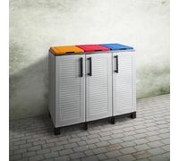 Dmora Pattumiera Virton, Cestino portarifiuti per spazzatura, Bidone raccolta differenziata, 100% Made in Italy, 102x37h90 cm, Grigio Chiaro e Multicolore