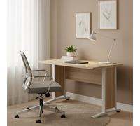 Dmora Scrivania Albertine, Scrittoio Multiuso, Tavolo per ufficio Porta PC, Piano di lavoro, 120x80 h75 cm, Quercia e Bianco
