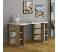 Dmora Scrivania Betelgeuse, Scrittoio Multiuso, Tavolo per ufficio Porta PC, Piano di lavoro, 140x60 h75 cm, Bianco e Quercia