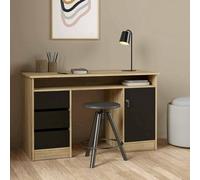 Dmora Scrivania Carine, Scrittoio Multiuso, Tavolo per ufficio Porta PC, Piano di lavoro, 126x55 h76 cm, Quercia e Nero