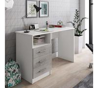 Dmora Scrivania Egeo, Scrittoio Multiuso, Tavolo per ufficio Porta PC, Piano di lavoro, 120x48h75 cm, Bianco e Cemento