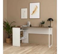 Dmora Scrivania Patience, Scrittoio Multiuso, Tavolo per ufficio Porta PC, Piano di lavoro, 145x81 h77 cm, Bianco e Noce