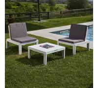 Dmora Set salotto da esterno Cervia, Composizione da giardino con 2 sedute con schienale ed 1 modulo multifunzione, Salottino con cuscini, 100% Made in Italy, Bianco