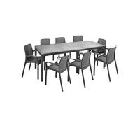 Dmora Set salotto da esterno Manarola, Salottino Outdoor, Tavolo rettangolare allungabile con 8 sedie con braccioli, Made in Italy, Antracite