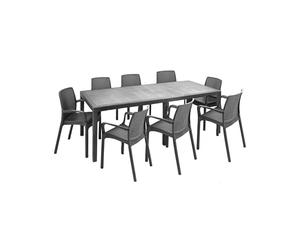 Dmora Set salotto da esterno Manarola, Salottino Outdoor, Tavolo rettangolare allungabile con 8 sedie con braccioli, Made in Italy, Antracite