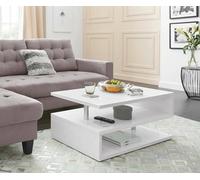 Dmora Tavolino da salotto Goffredo, Tavolino soggiorno, Mobile portaoggetti Basso, Tavolino da caffè, 90x55h41 cm, Bianco lucido