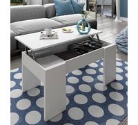 Dmora Tavolino da salotto Oceanside, Tavolino da caffè con Piano elevabile, Tavolo Basso da soggiorno, 100x50h45/56 cm, Bianco lucido