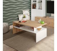 Dmora Tavolino da salotto Vail, Tavolino soggiorno, Tavolino da caffè, Tavolo Basso, 100x50h43 cm, Rovere Nodi e Bianco lucido