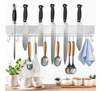 Dmore Barra magnética para cuchillos con 10 ganchos, 43 cm, soporte magnético de acero inoxidable, soporte magnético para cuchillos con imán extrafuerte, incluye cinta adhesiva y tornillos