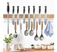 Dmore Barra magnética para cuchillos con 15 ganchos, 59 cm, soporte magnético de madera, soporte magnético para cuchillos con imán extrafuerte, incluye cinta adhesiva y tornillos