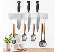 Dmore Barra magnética para cuchillos con 5 ganchos, 30 cm, soporte magnético de acero inoxidable, soporte magnético para cuchillos con imán extrafuerte, incluye cinta adhesiva y tornillos