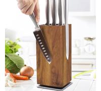 Dmore Bloque magnético para cuchillos giratorio 360°, sin cuchillos, soporte magnético para cuchillos de madera de acacia, extra gran capacidad, para cuchillos y utensilios para mesa de cocina