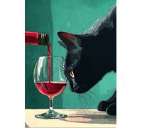 DMQBT Poster Art Rompecabezas 1500 Piezas - Cat and Wine Glasss Fun Abstract Oil Painting - Juguetes De Juegos Personalizados para Niños Y Adultos - 1500 Piece Rompecabezas para Adults - Xu338Tw