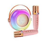 dmqdu Karaoke portátil, máquina de karaoke para altavoz pequeño con dos micrófonos, luces LED, altavoz compacto, máquina de sonido para reuniones familiares