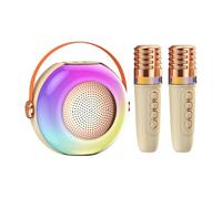 dmqdu - Máquina de karaoke para, altavoz portátil con dos micrófonos - luces LED, altavoz de ordenador, reproductor de música para reunión familiar