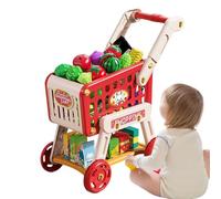 Dmuzsoih Carrito De La Compra Infantil | Juego De Simulación De Carrito De Compras | Juguete Educativo Interactivo con Frutas Y Verduras para Bebes Ninos Y Familias