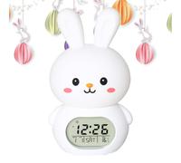 Dmuzsoih Easter Bunny Night Light, Bunny Night Light para niños - Linda luz nocturna de alarma de conejito - Control de toque, brillo ajustable, herramienta de gestión del tiempo, reloj de repetición