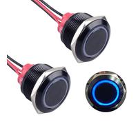 DMWD 2 interruptores de botón de cierre de metal de 22 mm, impermeables, 7 amperios, 12 V-24 V, encendido y apagado, 1 carcasa negra con cable para agujero de montaje de 7/8 pulgadas (LED azul