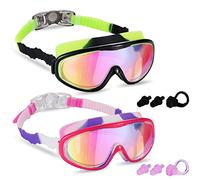 DMwespe 2 Pack Kids Swim Goggles, Swimming Glasses with Electroplating for Children and Early Teens from 3 to 15 Years Old, Wide Vision, Anti-vaho, Waterproof, UV Protection (Set of 2)