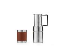 DMWLZHO Cafetera moka de acero inoxidable de 350 ml con asa plegable y taza integrada: cafetera portátil compacta for camping y viajes.