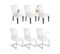 Dmyifan Juego de 6 fundas de silla de piel sintética de color blanco, elásticas e impermeables, lavables y extraíbles, universales para comedor, cocina, restaurante, hotel y boda