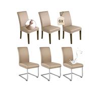 Dmyifan Juego de 6 fundas de silla de piel sintética de color caqui, elásticas, impermeables, lavables y extraíbles, universales para comedor, cocina, restaurante, hotel y boda