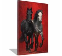 DMZPKZB Arte de pared con pintura abstracta de animales sobre lienzo Mustang Cuadros para decorar el salón, baño, dormitorio, oficina,corredor（negro-50x70cm Enmarcado