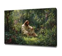 DMZPKZB Arte mural de Jesucristo Flores y árboles Arte mural con pintura vintage, decoración religiosa,para sala de estar, dormitorio, oficina, iglesia（Verde-50x70cm Enmarcado
