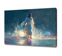 DMZPKZB Arte mural de Jesucristo Jesús camina sobre el agua Arte mural con pintura vintage, decoración religiosa,para sala de estar, dormitorio, oficina, iglesia(Multicolor-80x120cm Enmarcado