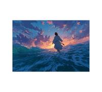 DMZPKZB Arte mural de Jesucristo Jesús y el mar Arte mural con pintura vintage, decoración religiosa,para sala de estar, dormitorio, oficina, iglesia（Azul-60x90cm Sin marco