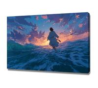 DMZPKZB Arte mural de Jesucristo Jesús y el mar Arte mural con pintura vintage, decoración religiosa,para sala de estar, dormitorio, oficina, iglesia（Azul-50x70cm Enmarcado