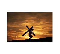DMZPKZB Arte mural de Jesucristo Jesús y la Cruz Arte mural con pintura vintage, decoración religiosa,para sala de estar, dormitorio, oficina, iglesia（Dorado-50x70cm Sin marco