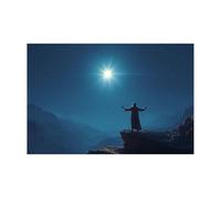 DMZPKZB Arte mural de Jesucristo Jesús y la luna Arte mural con pintura vintage, decoración religiosa,para sala de estar, dormitorio, oficina, iglesia（Azul-60x90cm Sin marco