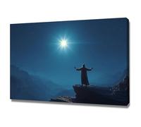 DMZPKZB Arte mural de Jesucristo Jesús y la luna Arte mural con pintura vintage, decoración religiosa,para sala de estar, dormitorio, oficina, iglesia（Azul-30x45cm Enmarcado