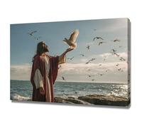 DMZPKZB Arte mural de Jesucristo Jesús y la paloma blanca Arte mural con pintura vintage, decoración religiosa,para sala de estar, dormitorio, oficina, iglesia（Rojo-60x90cm Enmarcado