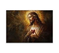 DMZPKZB Arte mural de Jesucristo, Sagrado Corazón Arte mural con pintura de Jesús, decoración religiosa para el hogar, sala de estar, dormitorio, oficina, iglesia. - 50x70cm Sin marco(dorado)