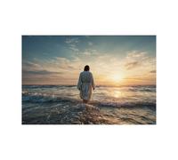 DMZPKZB Arte mural de Jesús Amanecer en el mar Cuadro decorativo de Cristo orando, Creencia, para sala de estar, dormitorio, decoración de iglesia（Azul-80x120cm Sin marco
