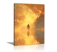 DMZPKZB Arte mural de Jesús Jesús camina sobre el agua Cuadro decorativo de Cristo orando, Creencia, para sala de estar, dormitorio, decoración de iglesia(Naranja-30x45cm Enmarcado