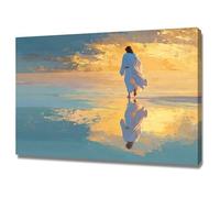 DMZPKZB Arte mural de Jesús Jesús camina sobre el agua Cuadro decorativo de Cristo orando, Creencia, para sala de estar, dormitorio, decoración de iglesia(Amarillo-60x90cm Enmarcado