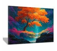DMZPKZB Cuadro Sobre Lienzo áRbol Vida Paisaje del Árbol de Naranjos de la Cascada Grande DecoracióN Pared，Cuadro Vintage，Para DecoracióN De Dormitorio,Sala De Estar（Multicolor-60x90cm Enmarcado