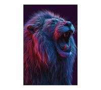 DMZPKZB Cuadros de animales León Impresiones en lienzo, Arte mural popular, para Sala de estar dormitorio baño pasillo Decoración del hogar（azul-70x100cm Sin marco